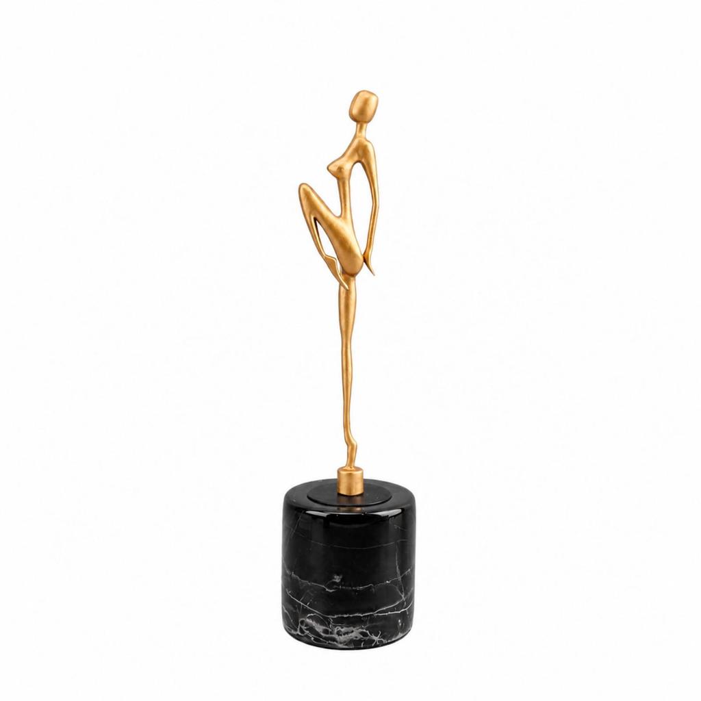 Metal Human Figurine with Cylindrical Base Elegant for Office Desk, Entryway
