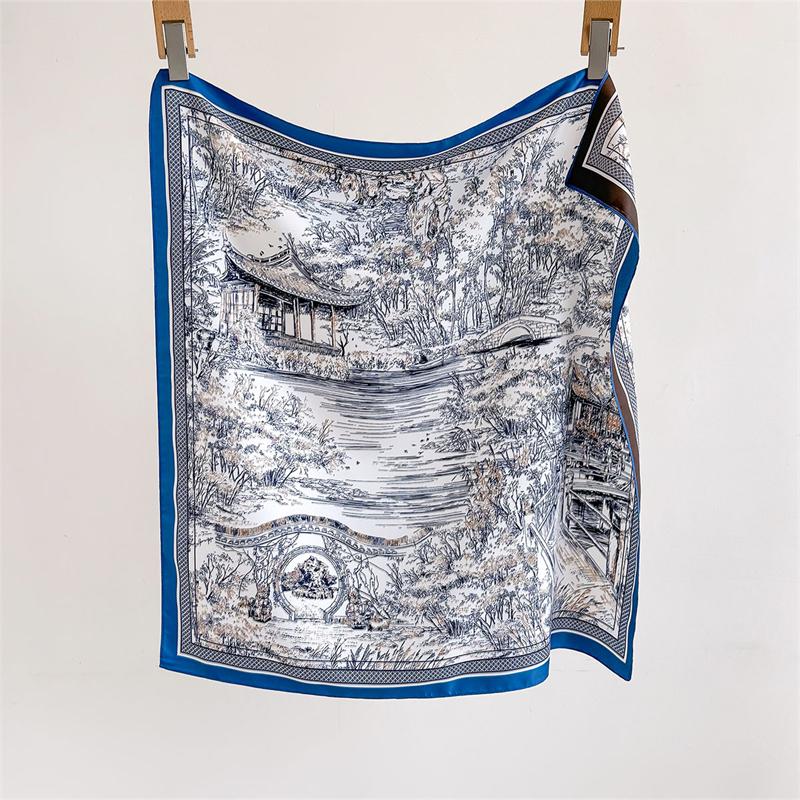 70Cm Print Twill Silk Women Hijab Female Foulard Headband Bandana Luxury  Square Scarf Design Double Side Shawl Wrap