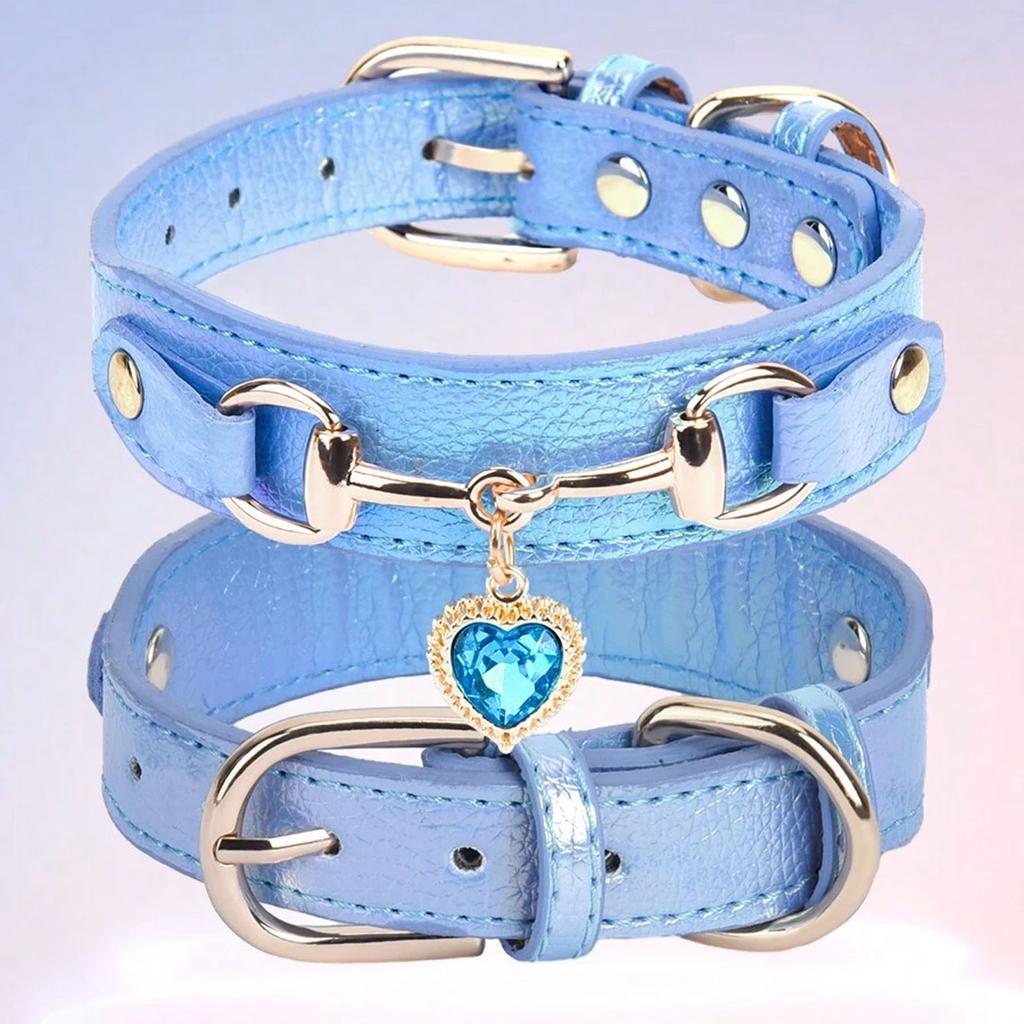 1Pc PU Leather Delicate Pet Dog Collar, High-Quality Leather Fabric And Alloy Fittings. Beautiful Gemstone Decoration.8-15''Neck