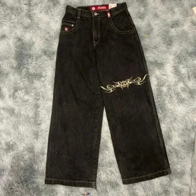 Mens Y2K Hip Hop Wide Leg Straight Fit Denim Jeans - Washed Cotton Loose Streetwear Style