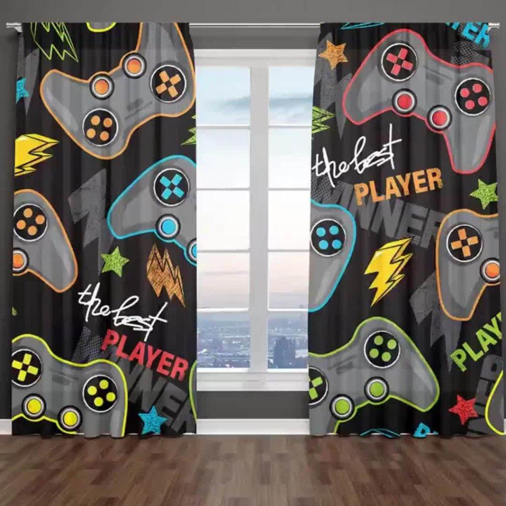 Set Of 2 Gamer Curtains Living Room Bedroom Decor Colorful Gamepad Design Teens Gamers Curtain For Great Made Polyester