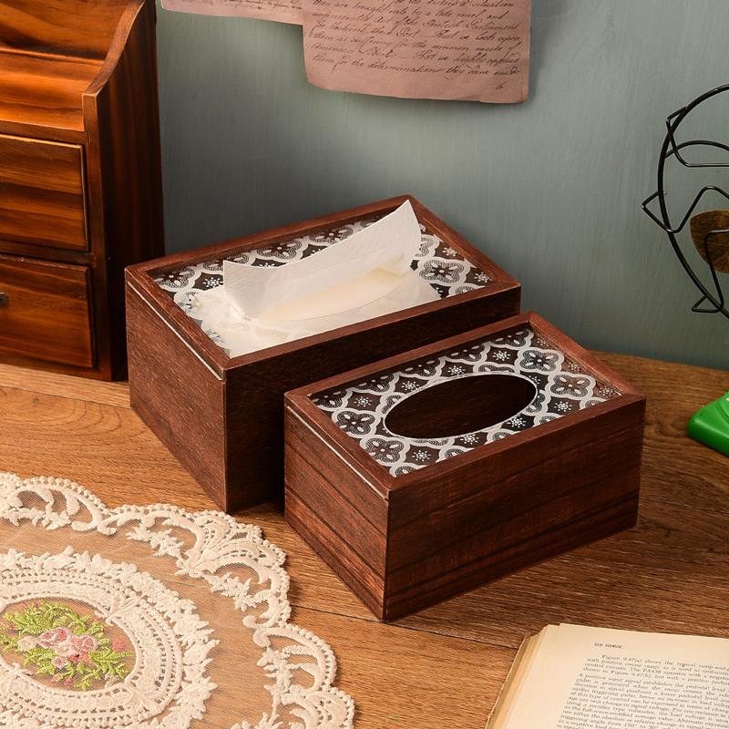 Retro Wooden Tissue Holder Household Paper Towel Storage Box Desktop Napkin Organizer Removable Tissue Boxes For Home Office