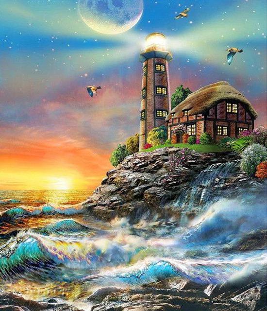 RUOPOTY Paint By Numbers Tower Landscape Wall Art Unique Gift Acrylic Home Decor Hand Painted Coloring Seaside For Living Room