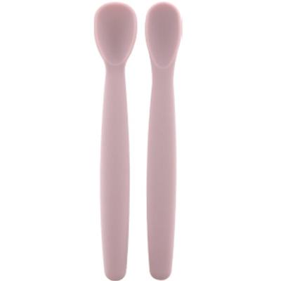 Pantheon Silicone Early and Middle Baby Food Spoon Large + Small + Case Set, Baby Pink, 1 Set