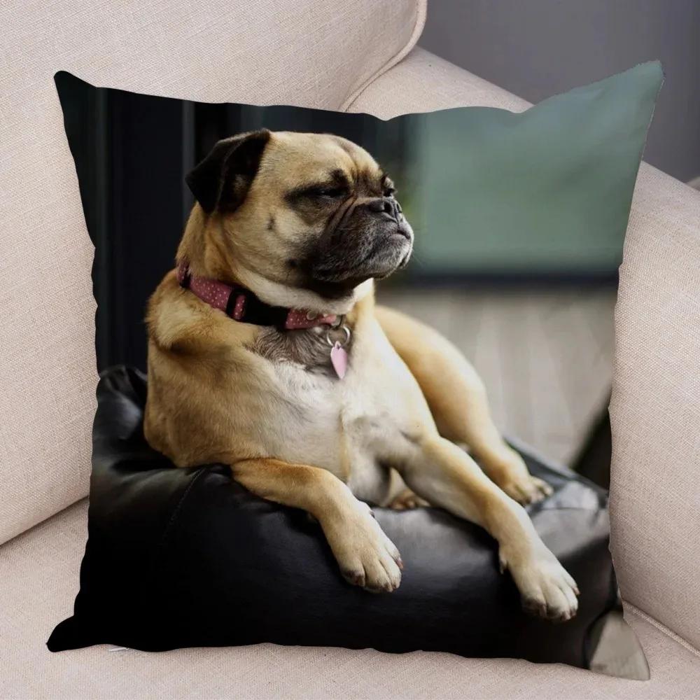 Soft and Cute Pug Series Double-sided Printed Decorative Pet Animal Pillowcases Suitable for Car Sofa Home Car Pillowcases