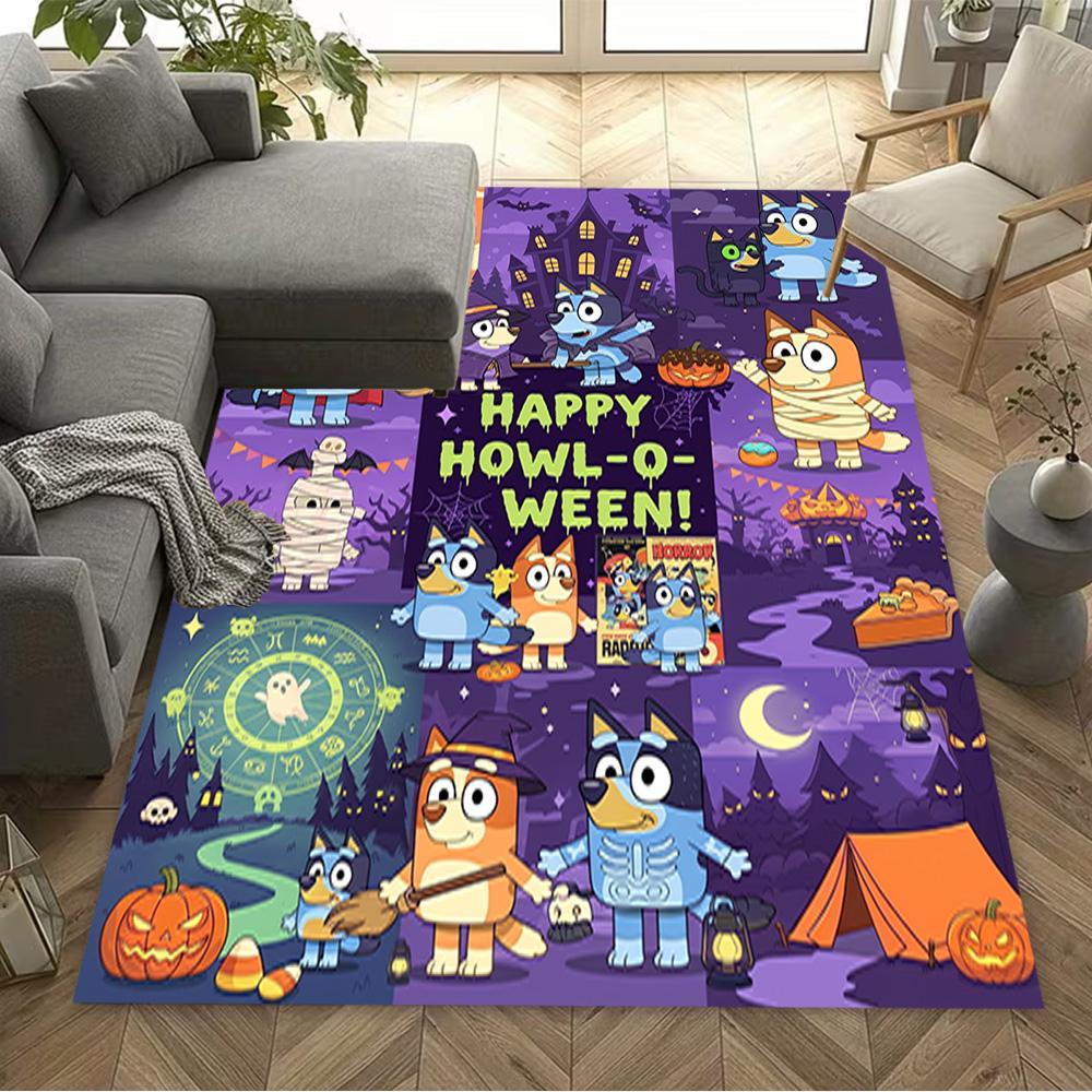 Halloween Bluey Characters Area Rug Suitable for Balcony Game Room Study room Playrooms Anti-slip Rug Anime Office Decor Perfect Gift for Women/Men