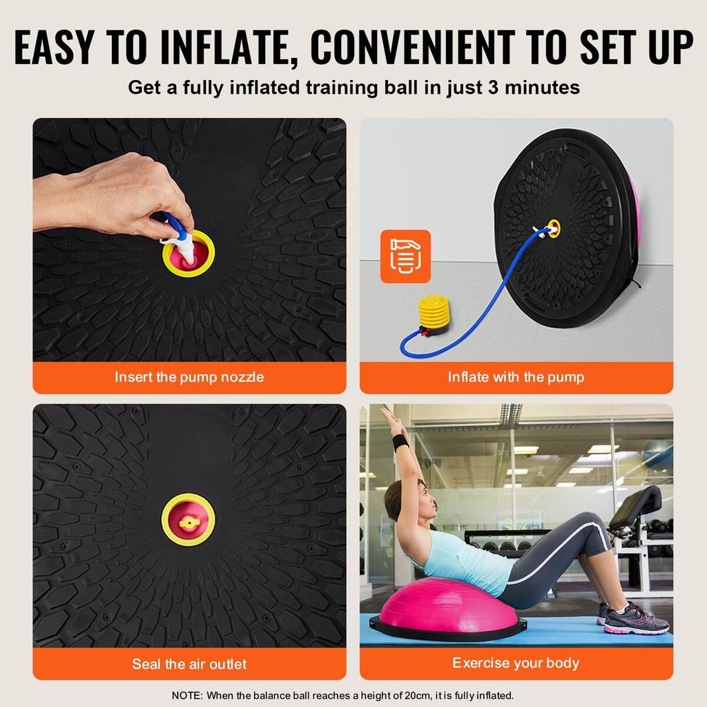 26" Half Exercise Ball Trainer Yoga Balance Stability Ball Resistance Band