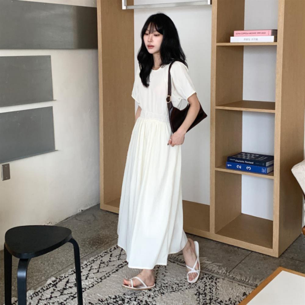 New Arrivals Open Run Women Rayon Smock Waist Puff Sleeve Long Dress
