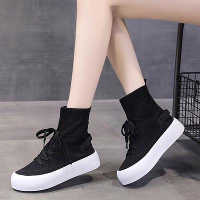 Sommer Gestrickte High Top Stiefeletten Damen High On Plateau Schuhe Lässig Elastizität Y2k Mode Alltagsroutine Damen Schuhwerk