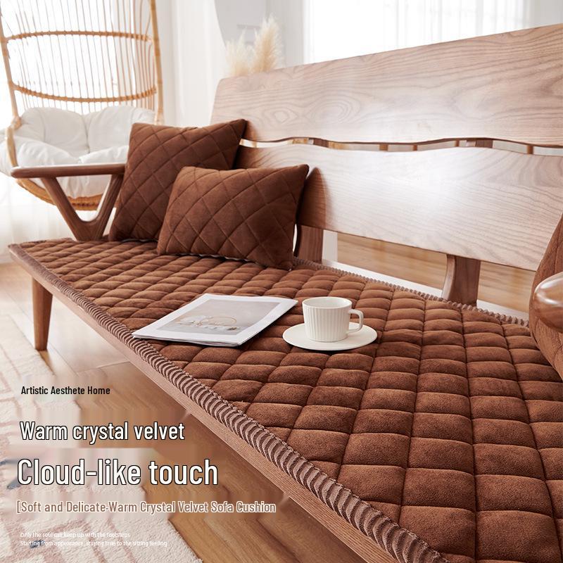 2025 Autumn/Winter Non-slip Plush Solid Wood Sofa Cushions, Mahogany Seat Covers
