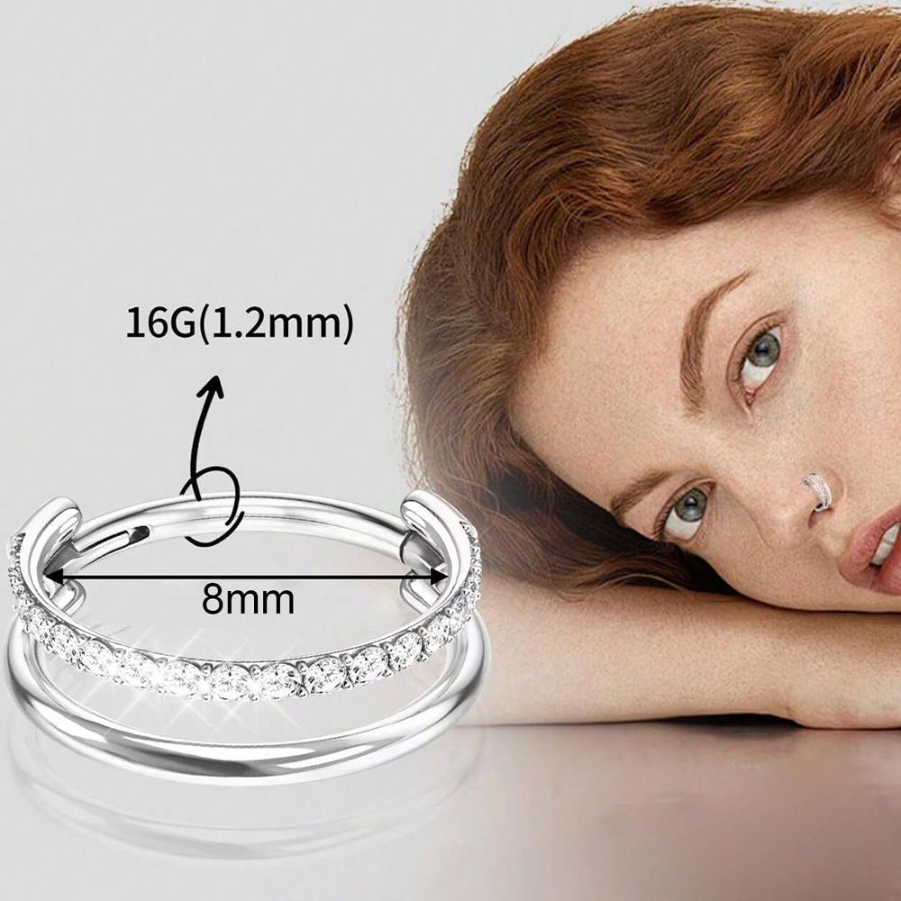 1pcs Double-Hoop Cartilage Earring Diamond Earrings 16G Stainless Steel Hypoallergenic Nose Rings Helix Conch Piercing Jewelry