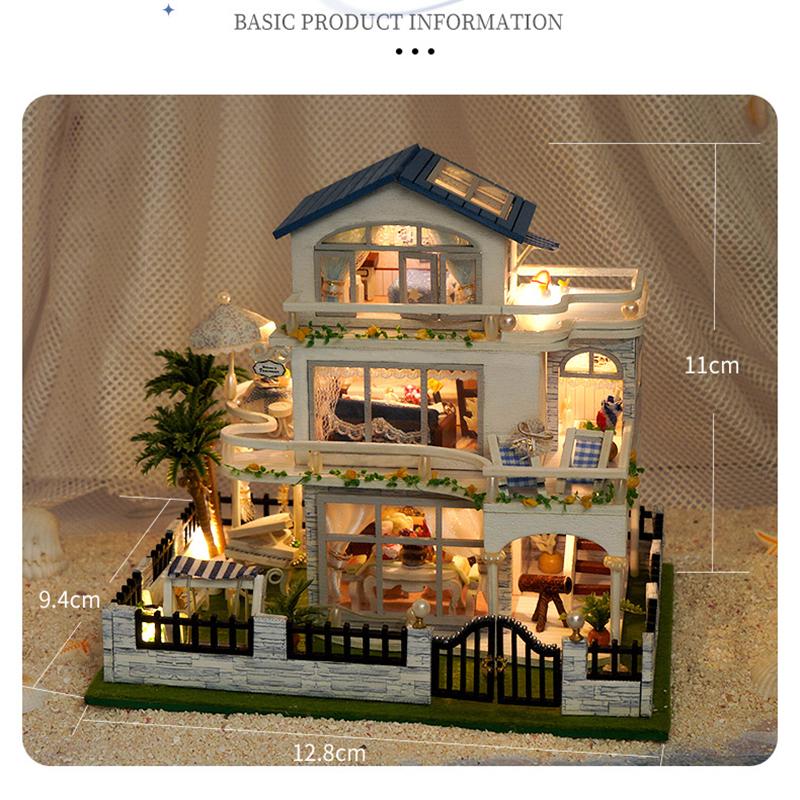 Diy Mini Wooden Dollhouse  Furniture Light Kit Doll House Casa Miniature Accessories Handmade Wooden Toys Birthday Gifts 2015New