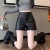 Women's Fall Winter Y2K Matching Shorts Black PU Leather Slimming Base Outer Wear A-Line High Waisted Hot Pants Mini Shorts