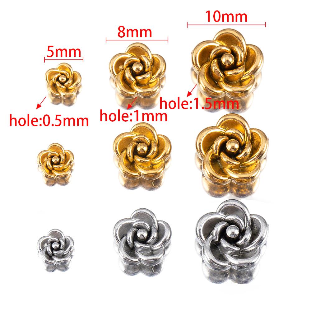 1/10pcs 304 Stainless Steel Camellia Shaped Beads Color Retention For DIY Chinese Style Bracelet Pendant Loose Bead Materials