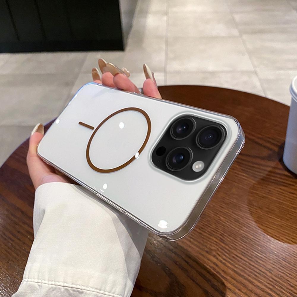 

For iPhone 16 Pro Case Compatible with MagSafe Clear Slim PC Phone Back Cover Transparent Gold