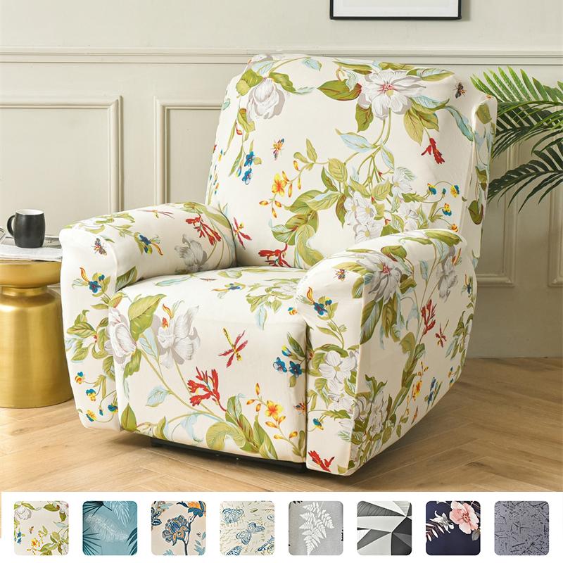 4 Pieces Split Stretch Recliner Sofa Cover Geometric Prints Adjustable Armchair Cover Lazy Boy Relax Reclining Chair Covers