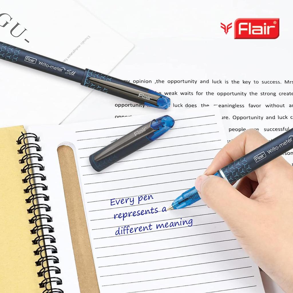 Flair Writometer Silk Ball Pen Pack of 1 x 5pen Blue Ink 0.7mm Gunmetal Clip Matte Finish 10000m Writing Smooth Office School