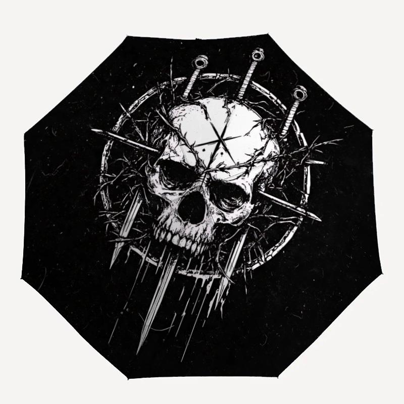 

1pc Skull Crown Automatic Folding Umbrella - Windproof Compact Travel Umbrella with Auto Open/Close, 8-Rib Heavy-Duty Shaft for Women/Men A042