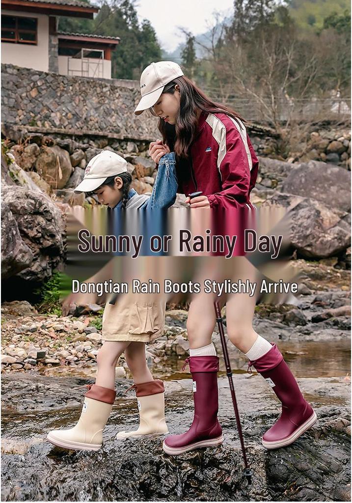 Japonské nepromokavé holínky do půli lýtek se stahovací šňůrkou - Styl pro rodiče a děti, Protiskluzové gumové boty pro všechna roční období.