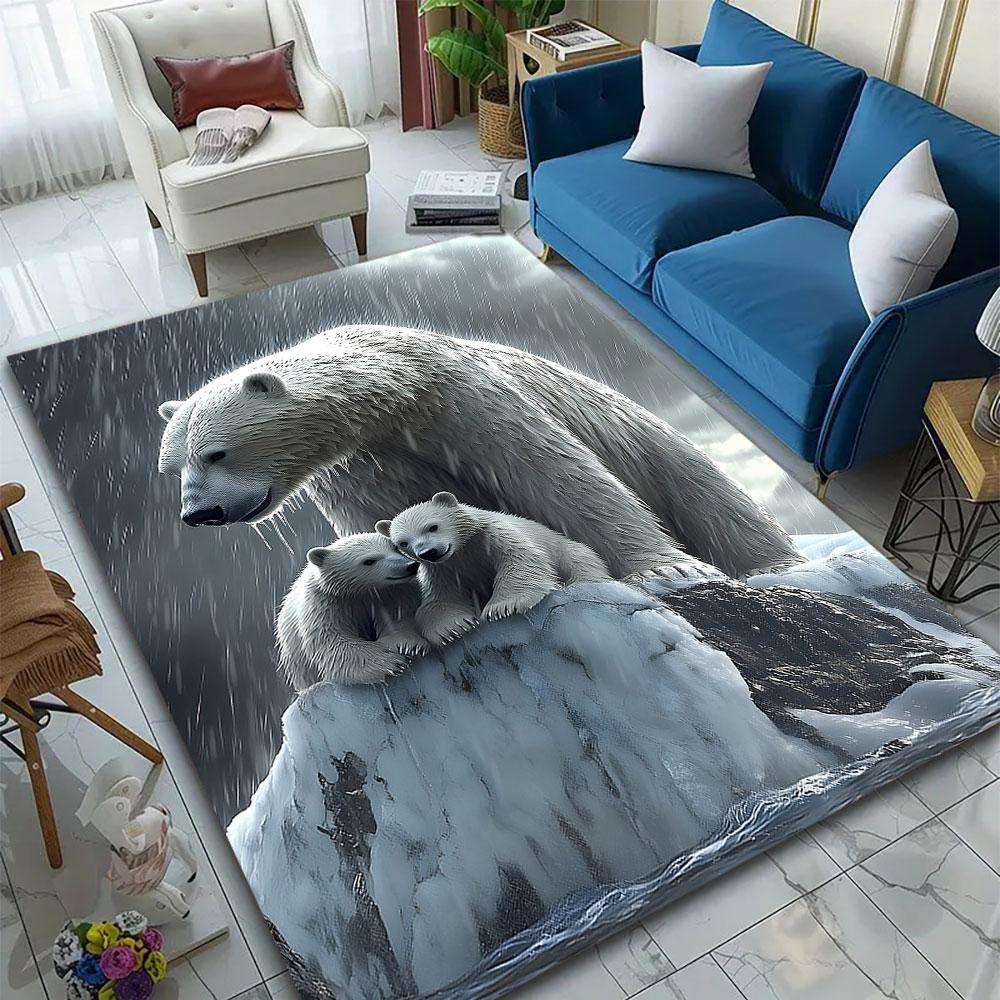 Polar Bears in Arctic Rainstorm Patterned carpet, suitable as a non slip play mat for the living room and bedroom sofa