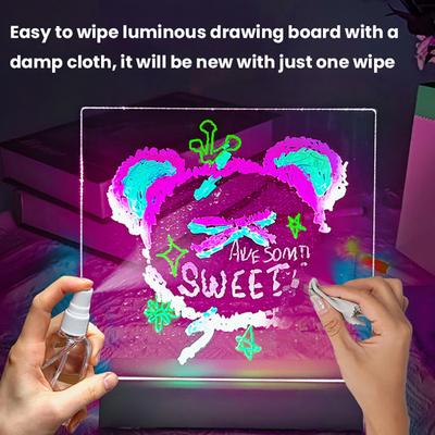 LED Light-Up Message Board Rechargeable Acrylic Memo Board for Kids & Drawing Tablet Erasable Glowing Planner