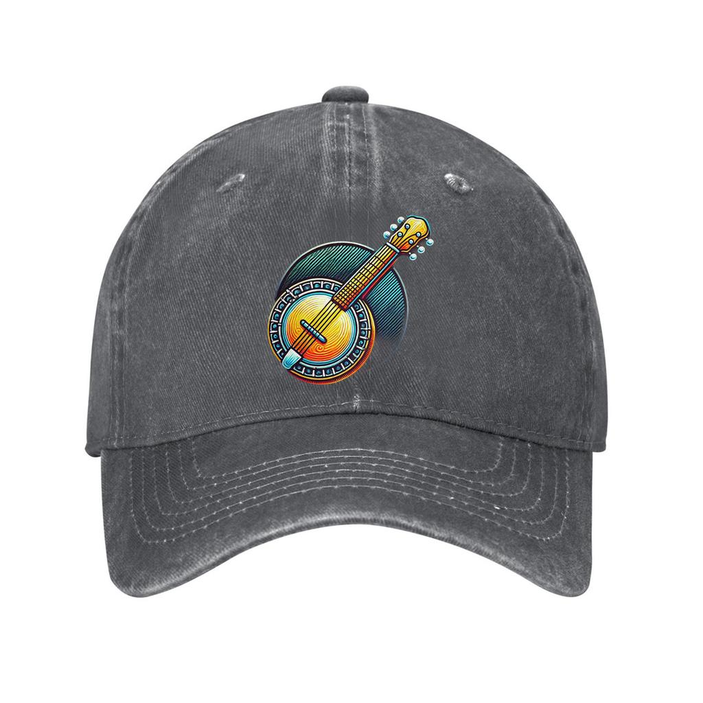 Colorful Banjo Music Graphic Baseball Cap Unisex Cotton Adjustable Denim Dad Hat Casual