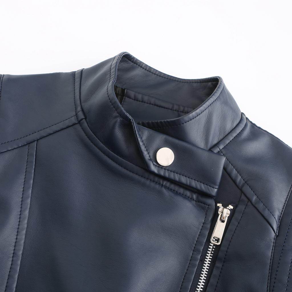 Women Lapel Collar Spring Autumn Solid Color Long Sleeve PU Leather Jacket S-3XL