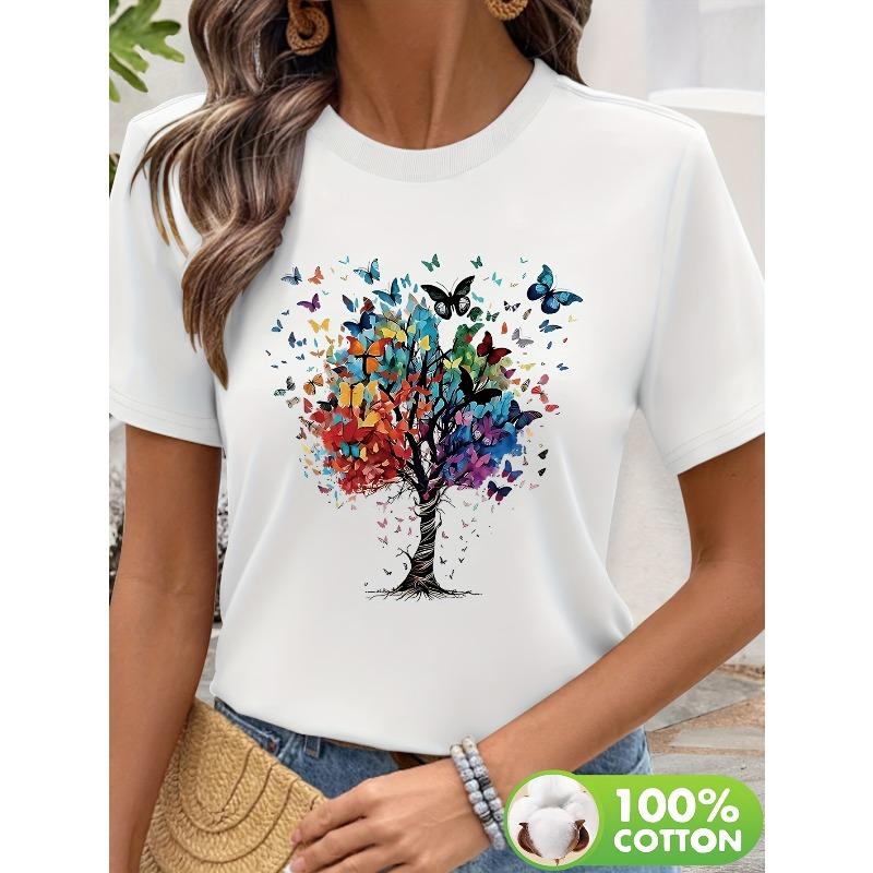 

European Size Graphic Printed High-quality Pure Summer Essential Fashion Casual Round Neck Women s Short Sleeved T-shirt S белый