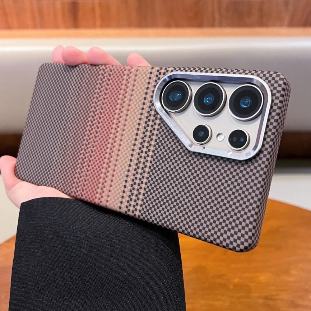 Luxury For MagSafe Carbon Fiber Texture Case For Samsung S25 S24 S26 Ultra Wireless Charging Alloy Lens Shockproof Hard Cover