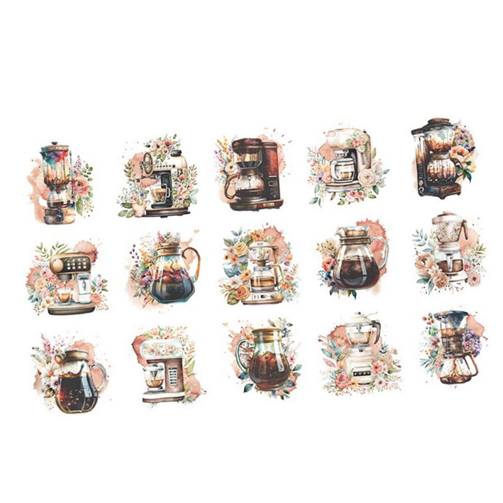 30 Sheets Cafe Theme Scrapbook Stickers DIY Rich Pattern Self Adhesive Planner Stickers Decal for Photo Album