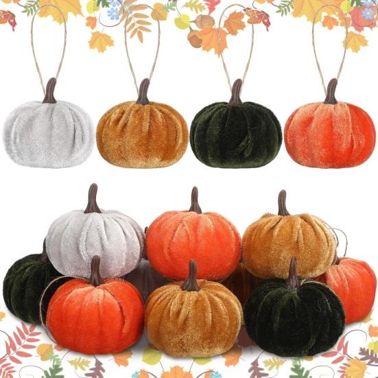 16 Pcs Artificial Velvet Pumpkins Small Foam Faux Flocked Pumpkin Tabletop Centerpiece for Fall Thanksgiving Halloween Harvest Home Table Decor