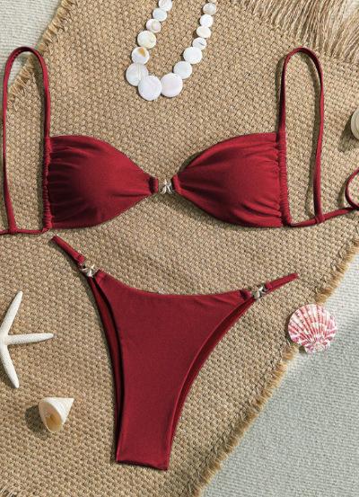 Bikini Mini Triangolo Sexy Set Perizoma Micro Costume da Bagno Monocolore Costume da Bagno Donna Biquini Fasciatura Abbigliamento da Spiaggia Costumi da Bagno Perizoma Bikini