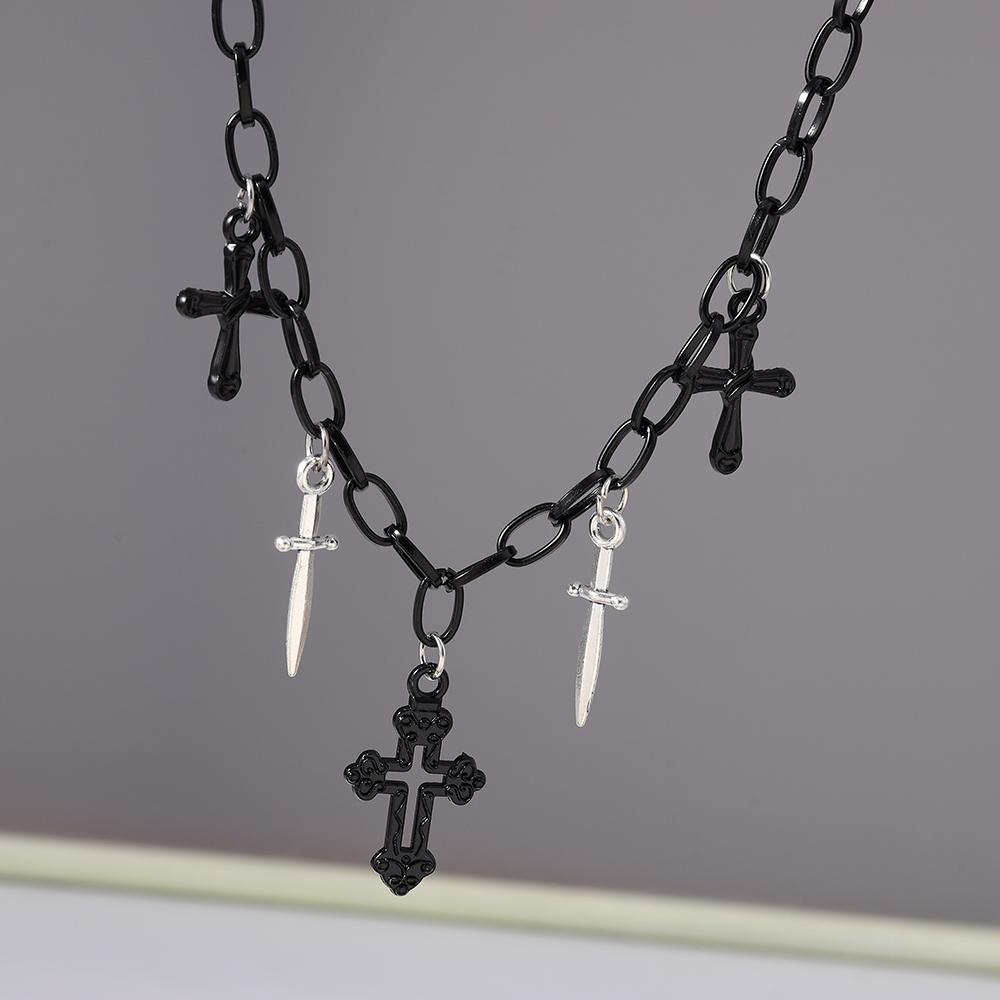 Cool Gothic Black Cross Pendant Necklace for Women Men Love Heart Leather Rope Necklaces Streetwear Hip Hop Punk Jewelry Gifts