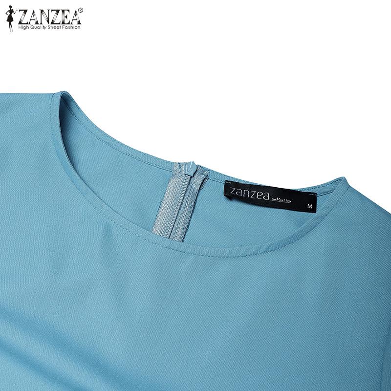 ZANZEA Women Casual Round Neck Summer Short Sleeve Dress