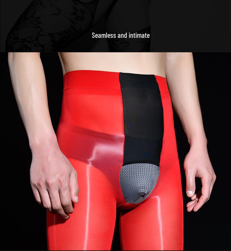 Γυαλιστερό μαύρο μεταξωτό ανδρικό εξαιρετικά λεπτό οριζόντιο ανοιχτό καλσόν