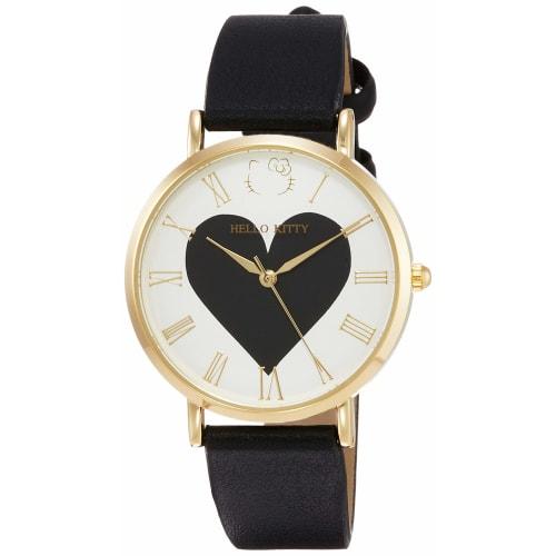 Fieldwork Analog Watch with Hello Kitty Big Heart and Leather Strap, KT001-3, Women's, Black