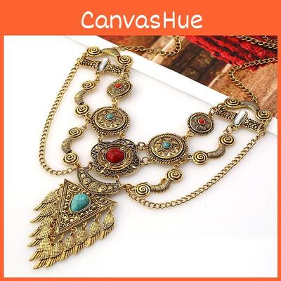 Ethnic Style Simulation Gemstone Decoration Women Necklace And Earring Set For Fashionconscious Women