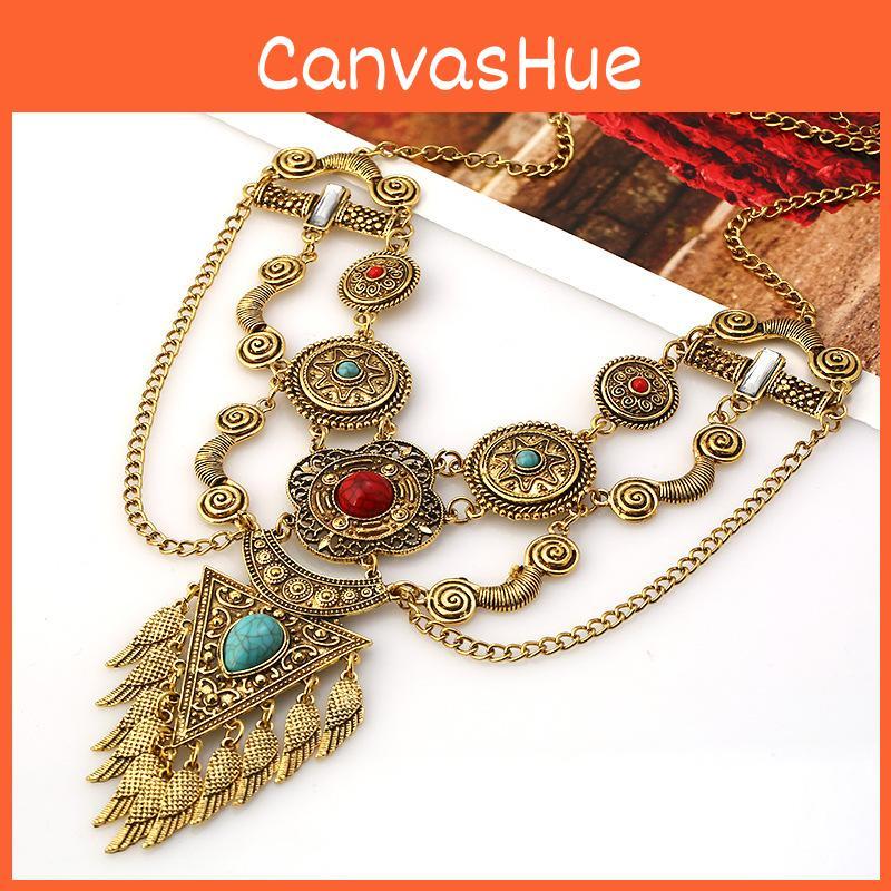 Ethnic Style Simulation Gemstone Decoration Women Necklace And Earring Set For Fashionconscious Women