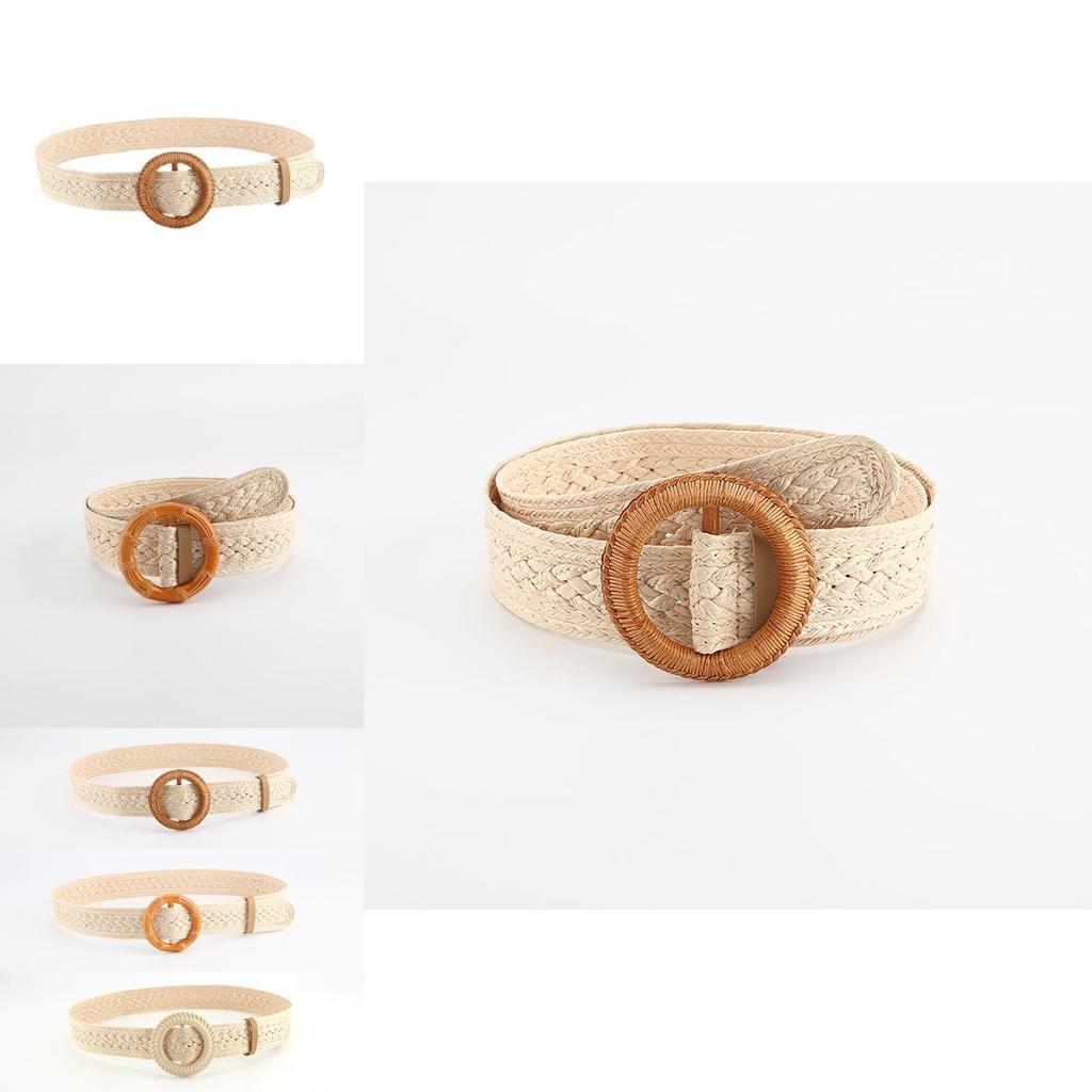 Simple And Versatile Woven Waist Belt With Round Buckle For Women