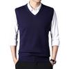Men's V-Neck Knitted Vest: Thick Sleeveless Sweater for Autumn/Winter - Solid Color, Middle-Aged Business Style