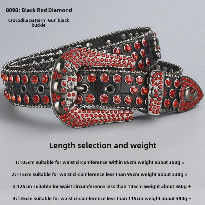 Curea de lux cu cataramă cu strasuri și craniu închis la culoare, cu paiete și diamante