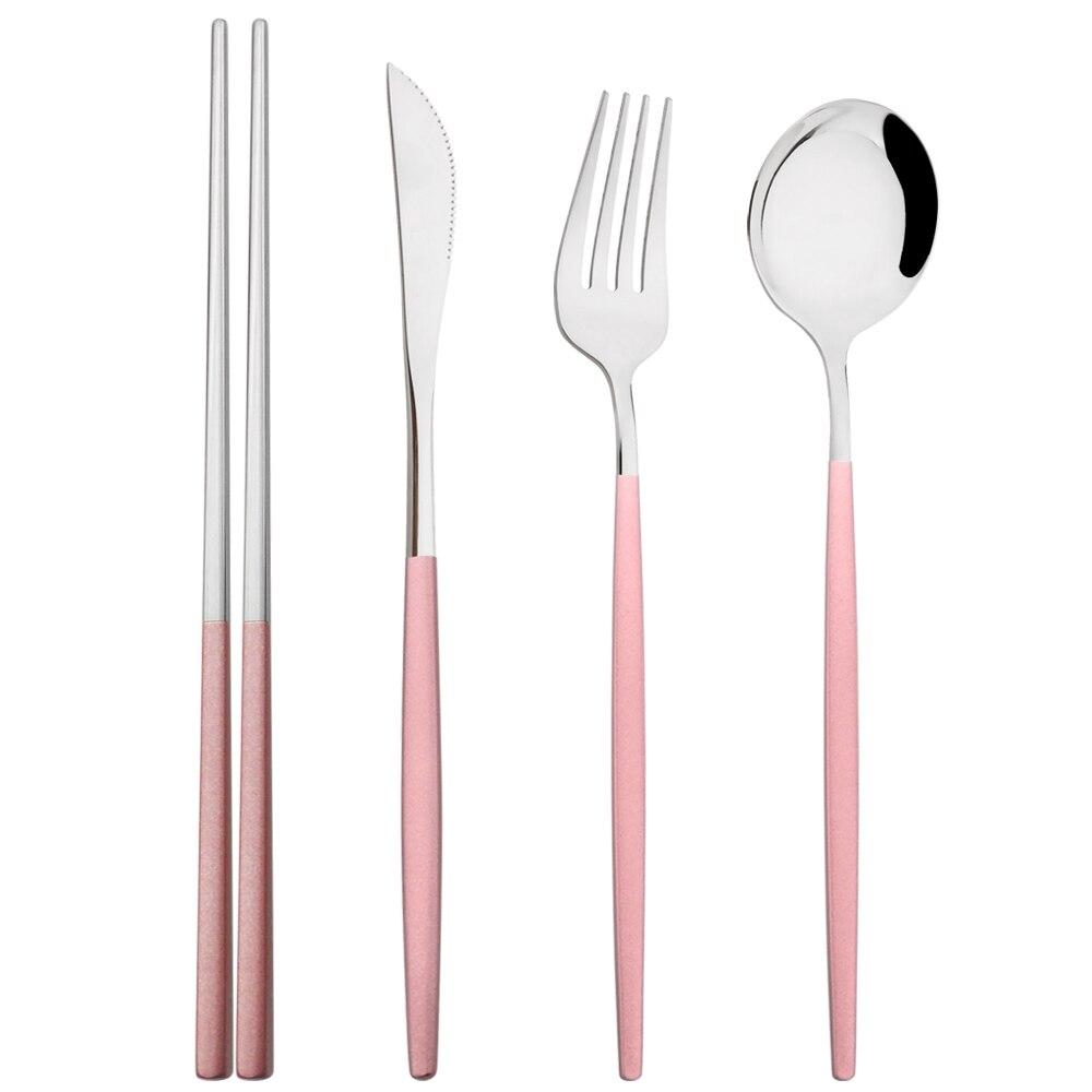 4Pcs Mirror Stainless Steel Tableware Gold Portable Dinnerware Knife Fork Spoon 304 Chopsticks Cutlery Set Western Flatware Set