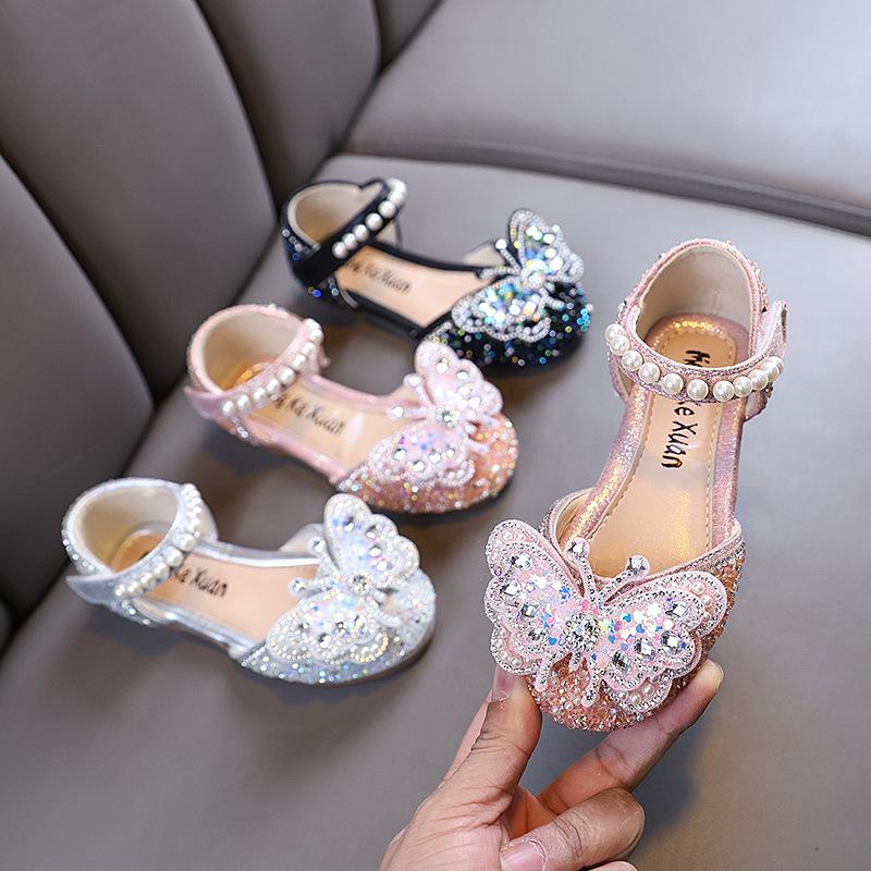Spring and Autumn New Girls Sandals Girls Princess Rhinestone Shoes Leather Shoes Dance Performance Shoes