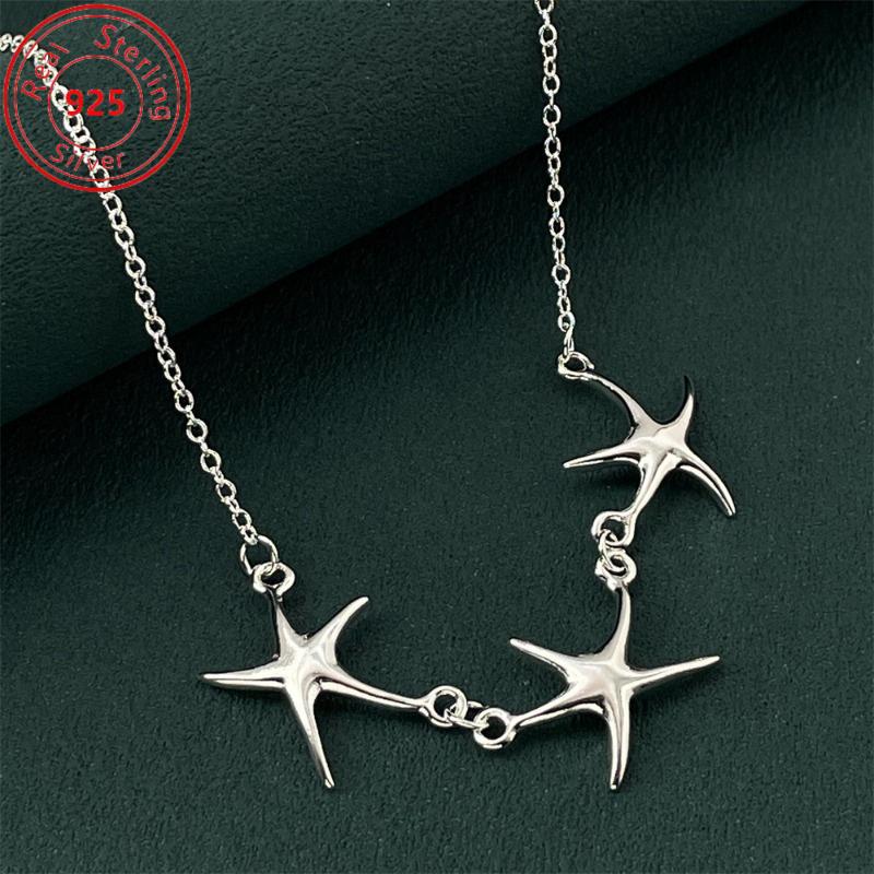 S295 Sterling Silver Starfish Necklace - Stylish Ocean Style - Perfect for Everyday Wear & Gifts Day Gifts