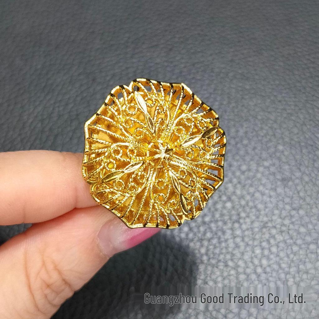 Dubai 24k Gold Filigree Flower Ring - Women's Wedding Jewelry for Global Elegance