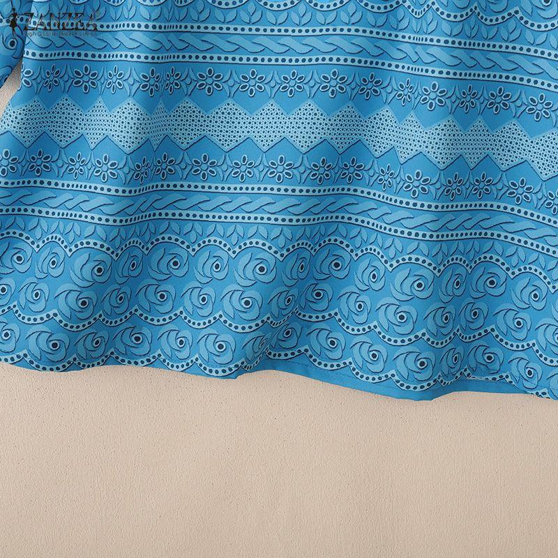 ZANZEA Women Casual Round Neck Half Sleeve Loose Print Blouse