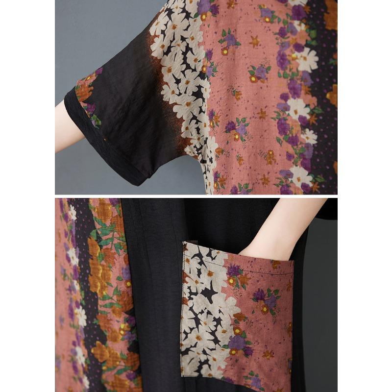 DIMANAF 2025 Plus Size Summer Dress Women Casual Vintage Long Dress Loose Floral Printing Oversized Dress Maxi