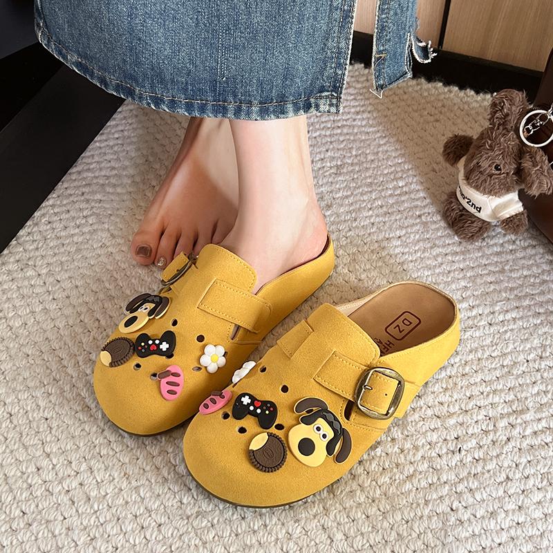 Fashion New Women's Shoes Cute Baotou Suede Leather Shoes Trendy Women's Home Sandals Summer Retro Fashion Designer Garden Shoes 34-42