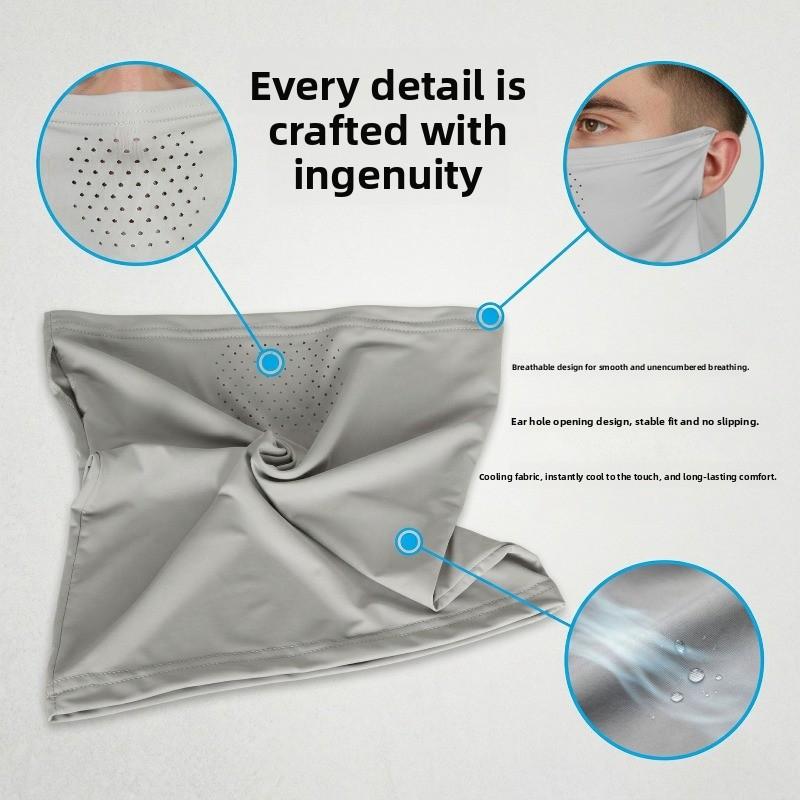 Summer Ice Silk Beanie for Men, Outdoor Cycling Sun Protection Face Mask, Breathable Ear-type Neck Cover, Fishing UV Protection Face Towel