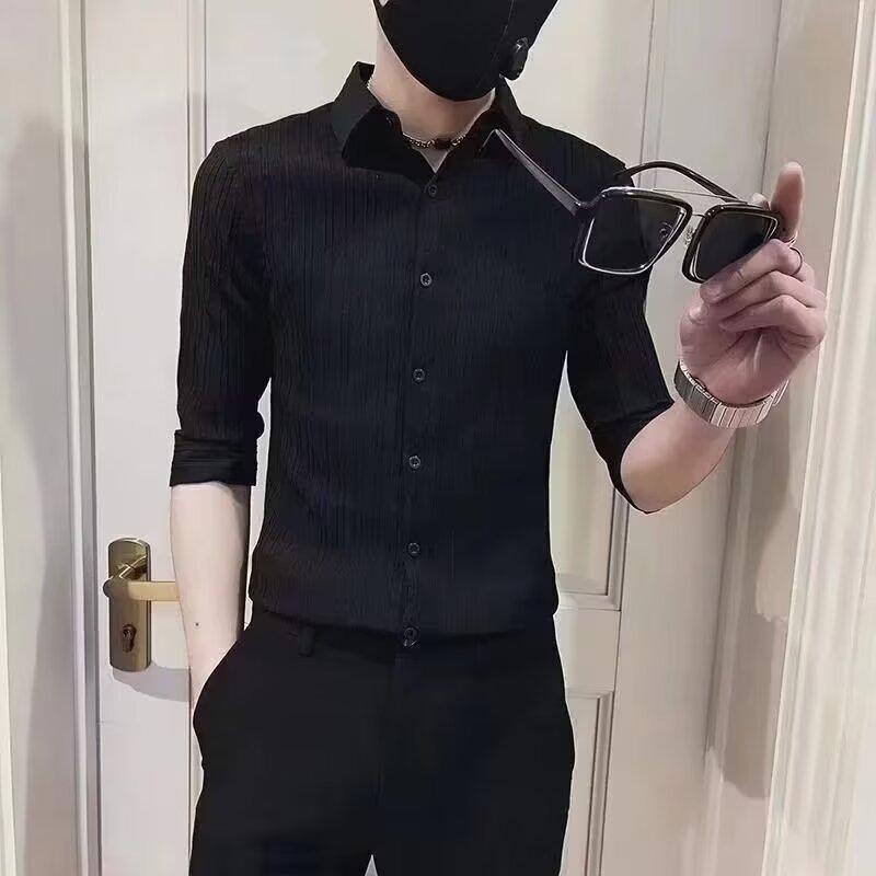 Summer Ice Silk Design Sense Seven Quarter Sleeved Shirt Men'S Short Sleeved Shirt Inch Shirt Summer Thin Shirt